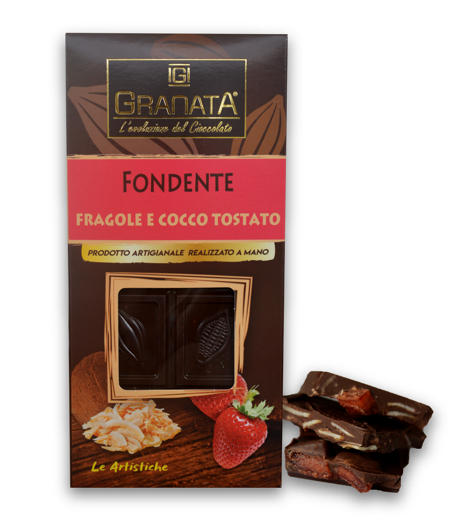 Tavoletta Granata Cioccolato Fondente Fragole e Cocco Le Artistiche