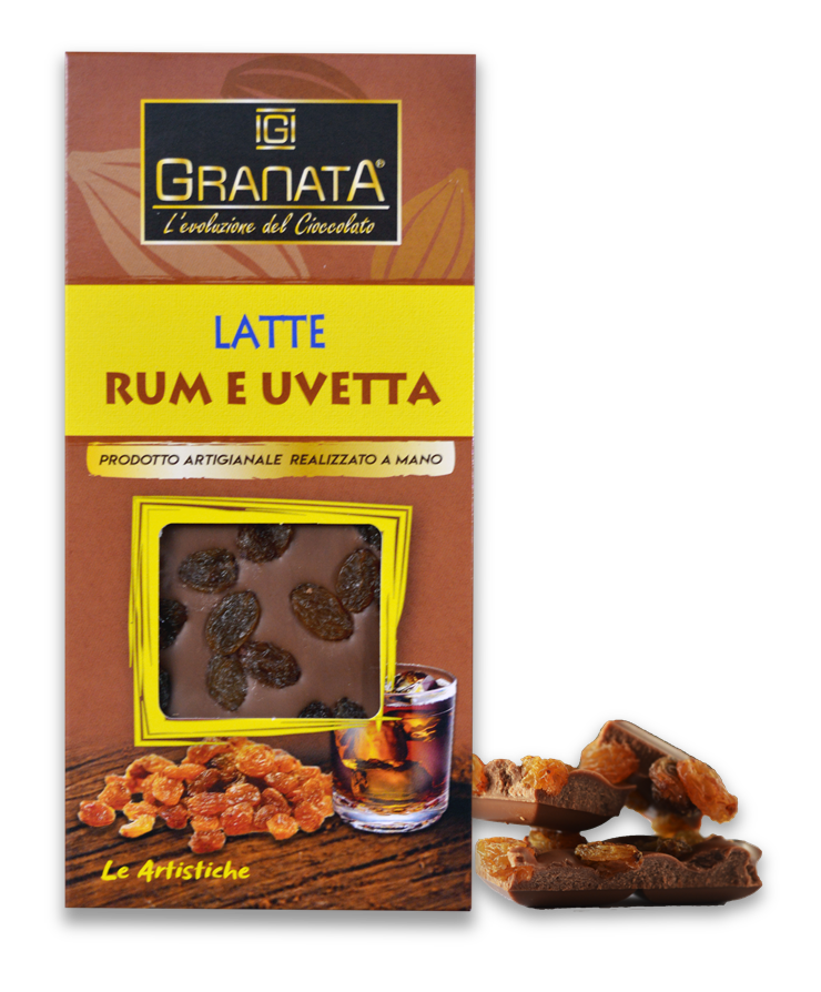 Tavoletta Granata Cioccolato Latte Rum e Uvetta Le Artistiche